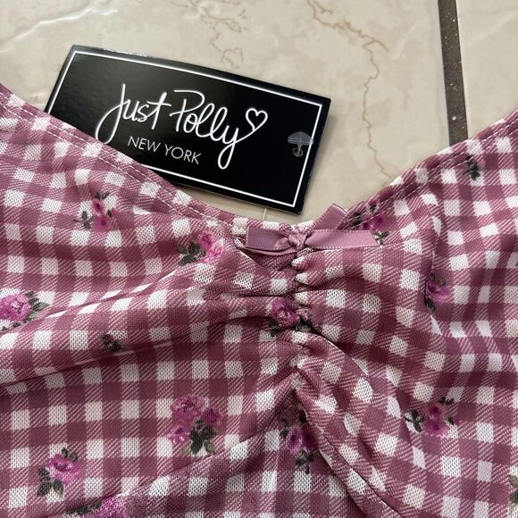 Y2K Just Polly NY Gingham Pink + White Floral Tank Top Women’s Large - Picture 5 of 8